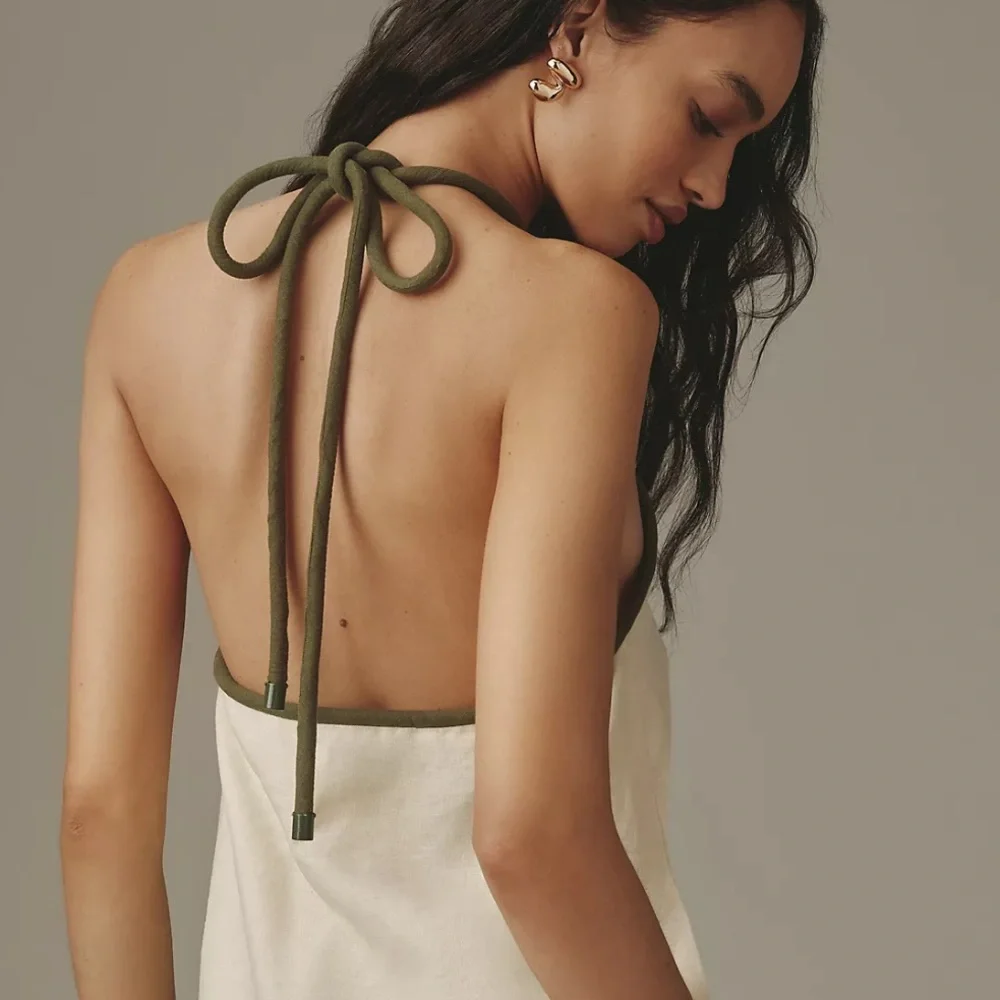 Farm Rio Sand Coconut Embroidery Halter Neck Mini Dress Size M - Picture 2 of 8